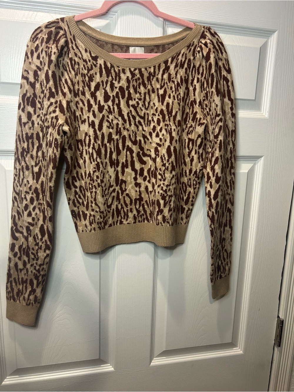 Maeve Anthropologie Leopard Print Sweater Women’s S Brown Puff Sleeve Knit - Picture 2 of 6